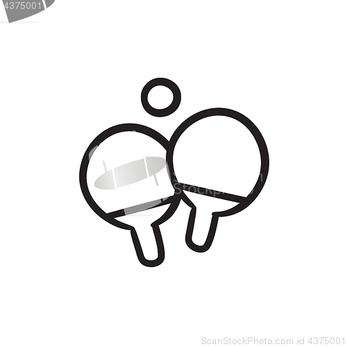 Image of Table tennis racket and ball sketch icon.