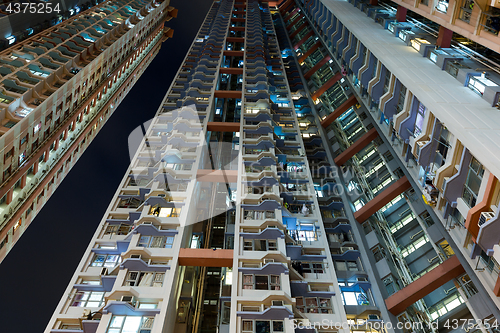 Image of Tall building from low angle at night