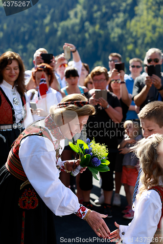 Image of LOEN, NORWAY - MAY, 20 2017: Queen Sonja of Norway at the openin