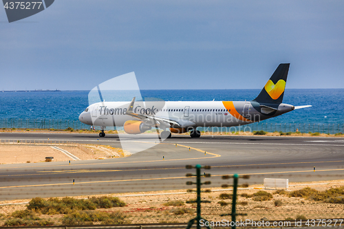 Image of ARECIFE, SPAIN - APRIL, 15 2017: AirBus A321 of Thomas Cook with