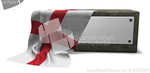 Image of stone socket with blank sign and flag of england - 3d rendering