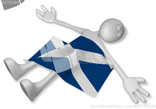 Image of dead cartoon guy and flag of scotland - 3d illustration