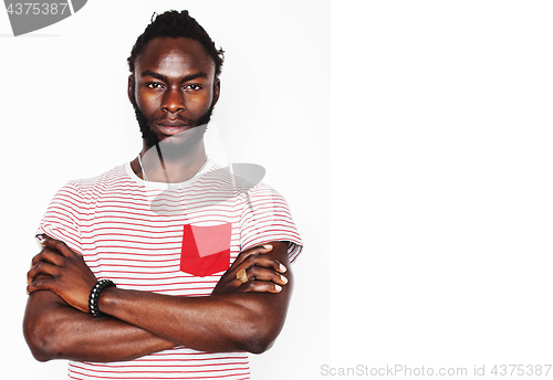 Image of young handsome afro american boy stylish hipster guy gesturing emotional isolated on white background smiling, lifestyle people concept 