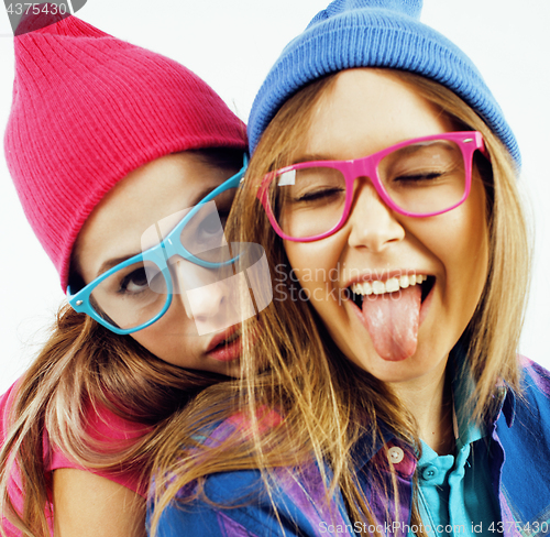 Image of best friends teenage girls together having fun, posing emotional on white background, besties happy smiling, lifestyle people concept