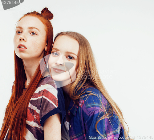 Image of best friends teenage girls together having fun, posing emotional on white background, besties happy smiling, lifestyle people concept