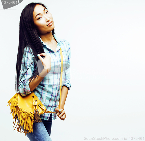 Image of young pretty asian woman posing cheerful emotional isolated on white background, lifestyle people concept 