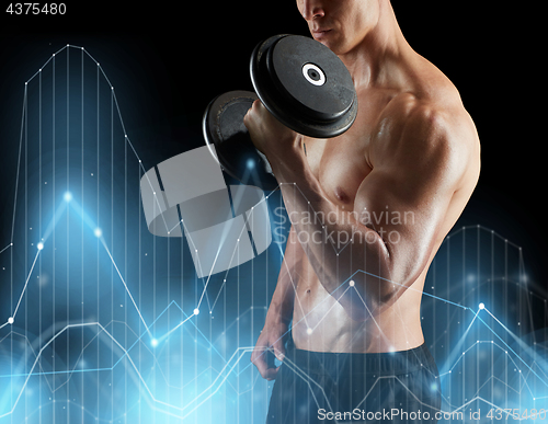 Image of close up of man with dumbbells exercising