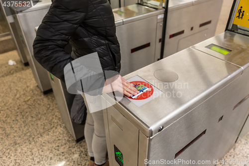 Image of Entrance Gate Ticket Access Touch technology Subway Station.