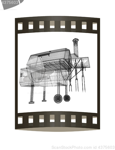 Image of BBQ grill. 3d illustration. The film strip.