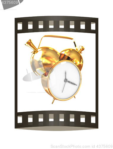 Image of Old style of Gold Shiny alarm clock. 3d illustration. The film s