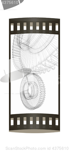 Image of Gear set on white background . 3D illustration. The film strip.