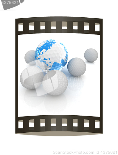 Image of Conceptual 3d illustration. Golf ball world globe. The film stri