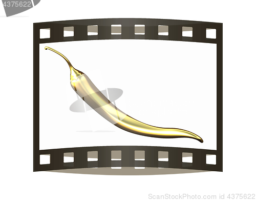 Image of Gold Hot Pepper Icon. 3d illustration. The film strip.