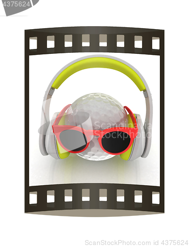 Image of Golf Ball With Sunglasses and headphones. 3d illustration. The f