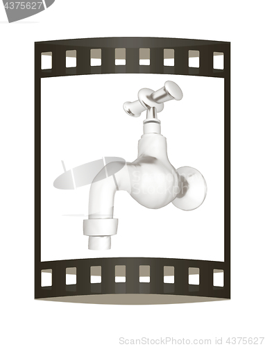Image of Metal water tap. 3d illustration. The film strip.
