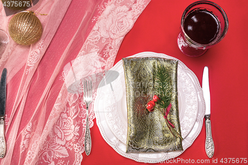 Image of Beautiful Christmas table setting with decorations