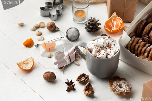 Image of Homemade bakery making, gingerbread cookies in form of Christmas tree close-up.