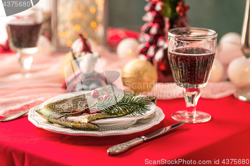 Image of Beautiful Christmas table setting with decorations