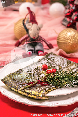 Image of Beautiful Christmas table setting with decorations