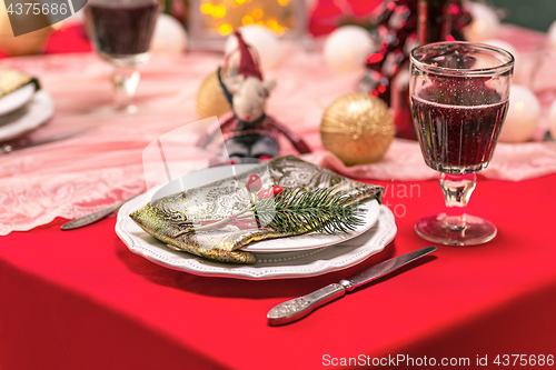 Image of Beautiful Christmas table setting with decorations