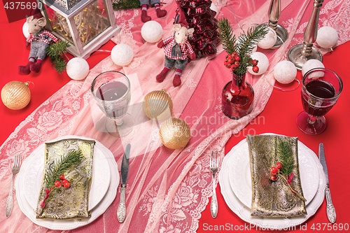 Image of Beautiful Christmas table setting with decorations