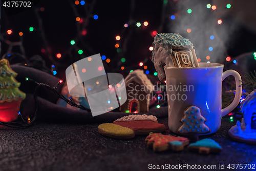 Image of Christmas cookies and cup of tea