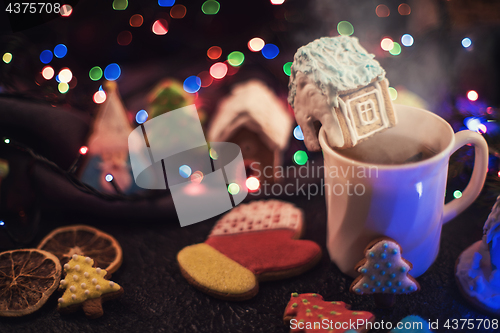 Image of Christmas cookies and cup of tea