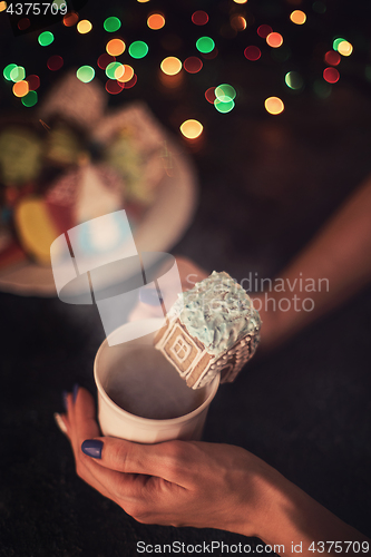 Image of Christmas cookies and cup of tea