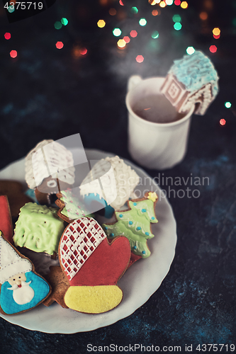 Image of Christmas cookies and cup of tea