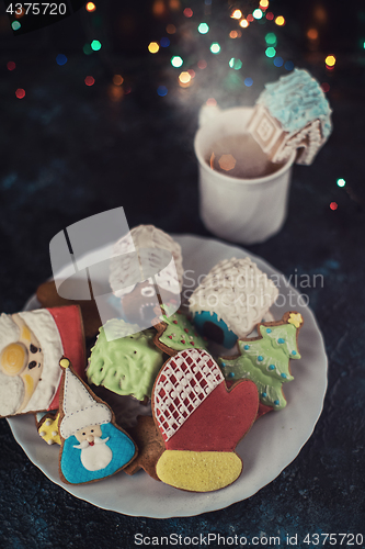 Image of Christmas cookies and cup of tea