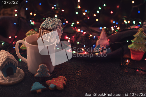 Image of Christmas cookies and cup of tea