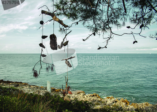 Image of Sea with dream catcher on the tree