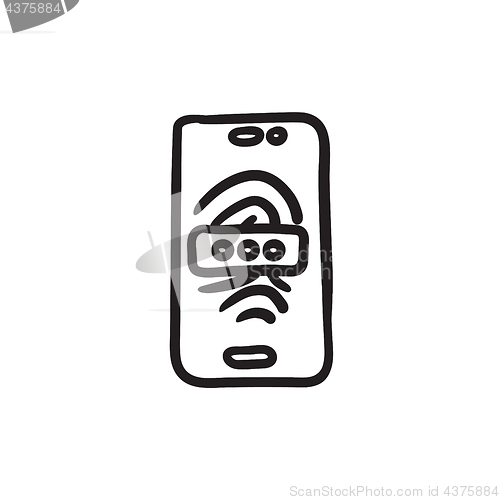 Image of Mobile phone scanning fingerprint sketch icon.