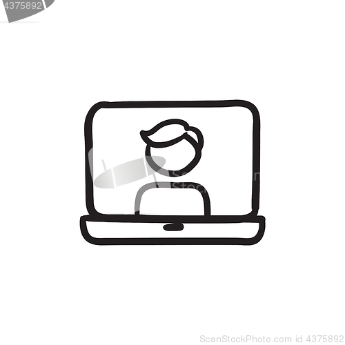 Image of Laptop with man on screen sketch icon.