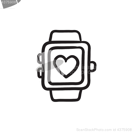 Image of Smartwatch with heart sign sketch icon.