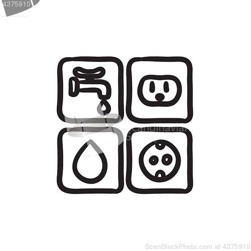 Image of Utilities signs electricity and water sketch icon.