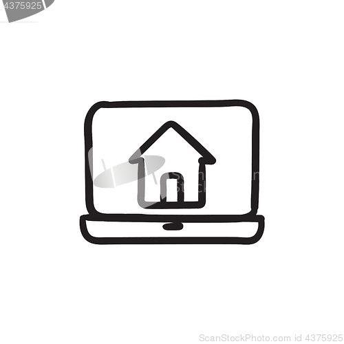 Image of Laptop with home on the screen sketch icon.