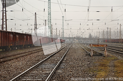 Image of Railroad track, freight trains