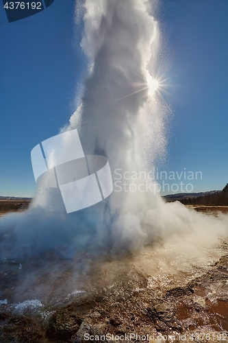 Image of Erupting geyser in sunlight