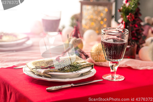 Image of Beautiful Christmas table setting with decorations