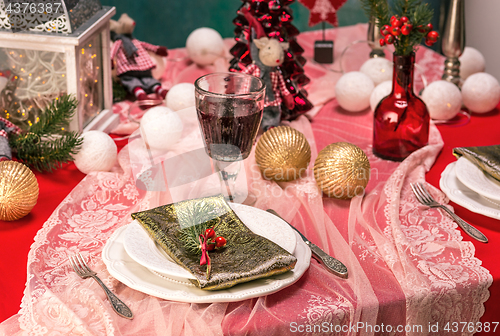 Image of Beautiful Christmas table setting with decorations