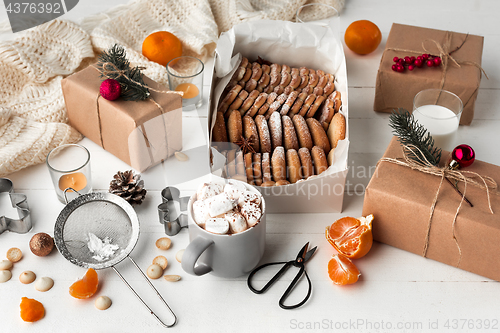 Image of Homemade bakery making, gingerbread cookies in form of Christmas tree close-up.