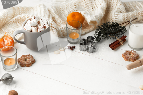 Image of Homemade bakery making, gingerbread cookies in form of Christmas tree close-up.