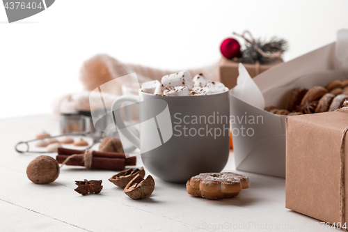 Image of Homemade bakery making, gingerbread cookies in form of Christmas tree close-up.