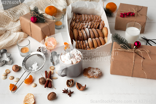 Image of Homemade bakery making, gingerbread cookies in form of Christmas tree close-up.