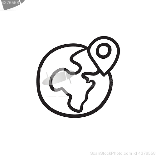 Image of Globe with pointer sketch icon.