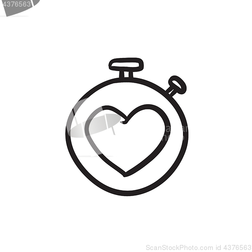 Image of Stopwatch with heart sign sketch icon.