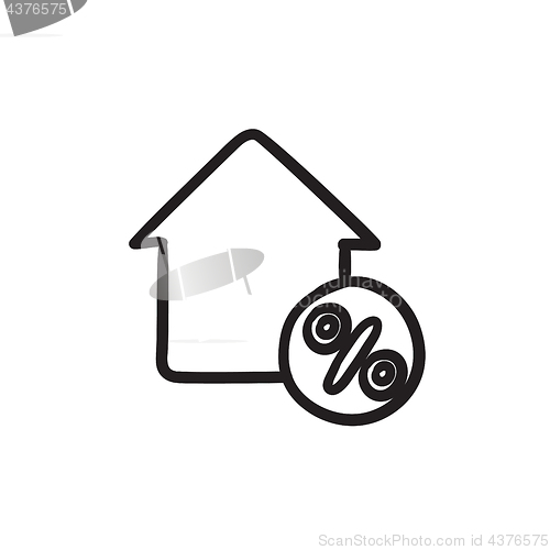 Image of House with discount tag sketch icon.