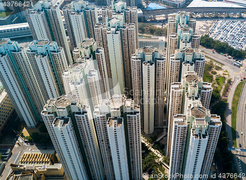Image of Top view of skyscraper in Hong Kong city 