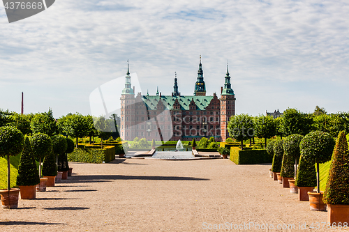 Image of The majestic castle Frederiksborg Castle seen from the beautiful
